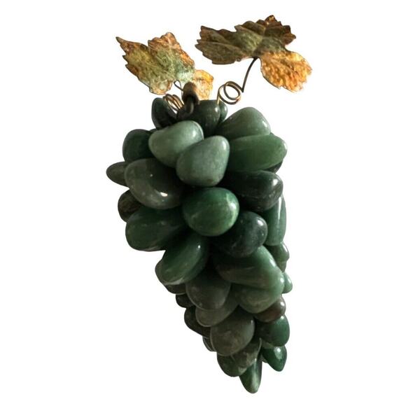 Set Of 3 Aventurine Amethyst Stone Green Purple Grapes Cluster Metal Leaf MCM - Picture 5 of 10